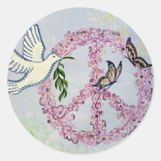 Peace Dove Butterflies Classic Round Sticker