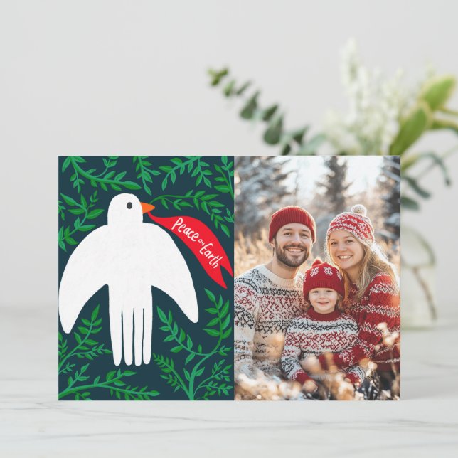 Peace Dove Christmas Holiday CUSTOM PHOTO Card (Standing Front)