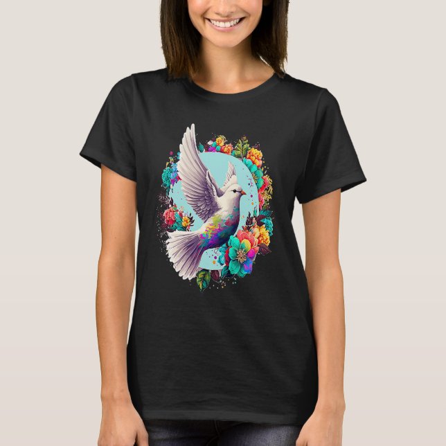 Peace Dove Colourful Peace Dove Peace Flowers Worl T-Shirt (Front)