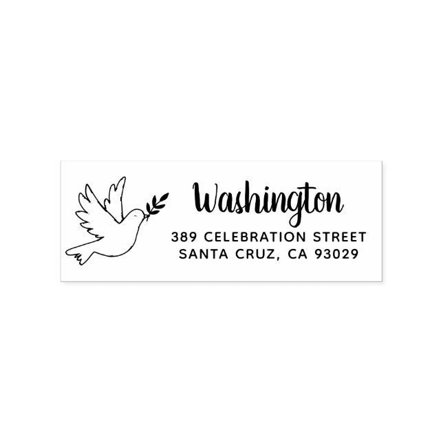Peace Dove Drawing Family Name Return Address Rubber Stamp (Imprint)