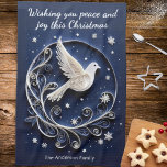 Peace Dove Festive Blue White Elegant Christmas Kitchen Towel<br><div class="desc">Send a peace themed Christmas gift of an illustrated kitchen towel. The tea towel features a picture of a dove, a traditional symbol of peace. The white dove is in a dark blue sky with stars and snowflakes. The eye-catching design gives the illusion of a paper craft style, as if...</div>