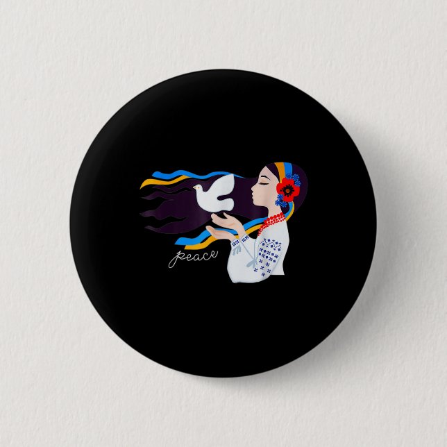 peace dove girl Support Ukraine Stand With Ukraini Button (Front)