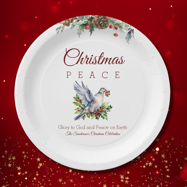 Peace Dove Holly Christian Christmas Paper Plates (Creator Uploaded)