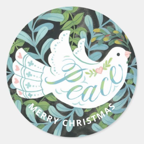 Peace Dove Illustrated Christmas Classic Round Sticker