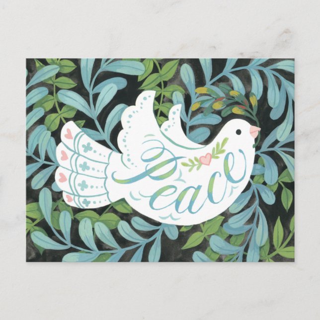 Peace Dove Illustrated Christmas Postcard (Front)