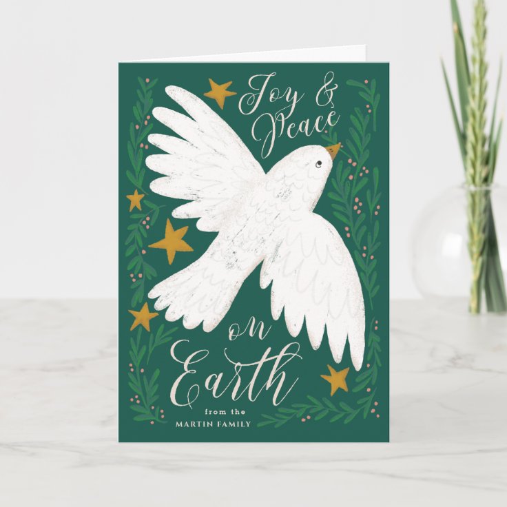 Peace Dove Illustrated Family Christmas Card | Zazzle