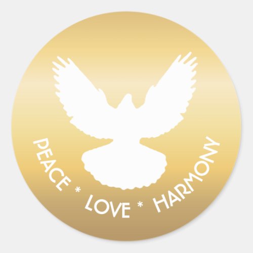 Peace Dove in Flight White on Gold Simply Elegant  Classic Round Sticker