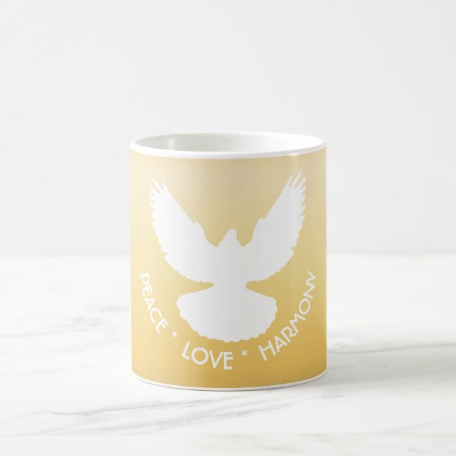 Peace Dove in Flight White on Gold Simply Elegant  Coffee Mug (Center)