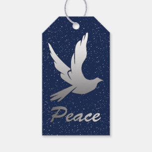 Peace Dove in Silver Gray Against a Starry Sky Gift Tags