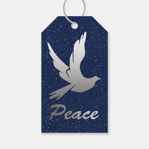 Peace Dove in Silver Gray Against a Starry Sky  Gift Tags