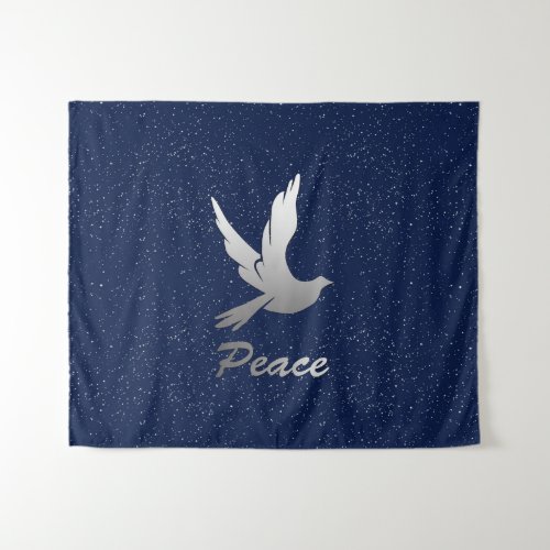 Peace Dove in Silver on a Starry Sky Background  Tapestry