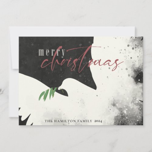 Peace Dove Merry Christmas Black Burgundy Holiday Card