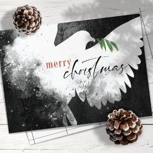 Peace Dove Merry Christmas Black White Red Holiday Card