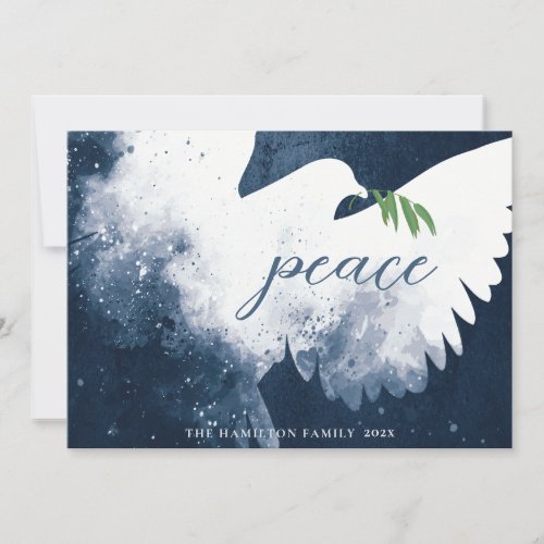 Peace Dove Navy Blue Holiday Card