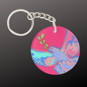 Peace dove, no war hot pink keychain