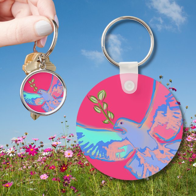 Peace dove, no war hot pink keychain (Creator Uploaded)