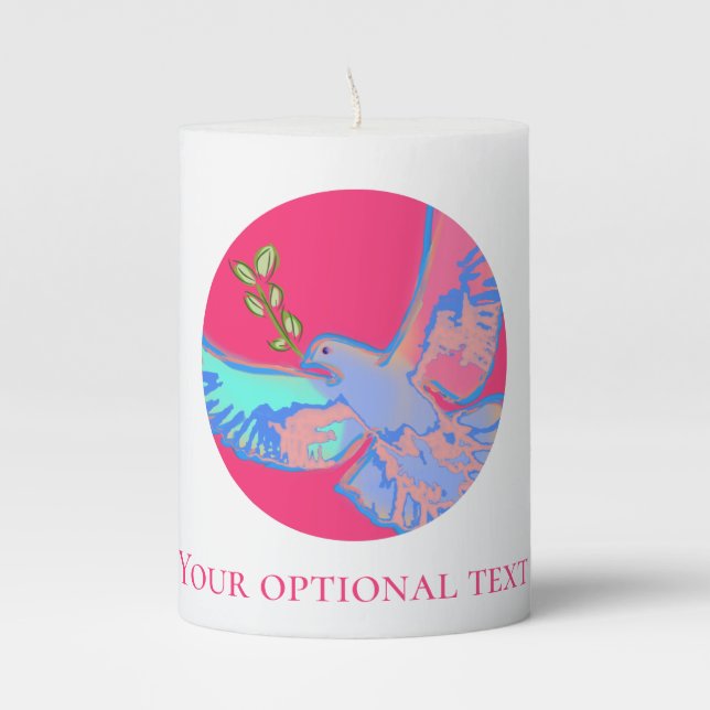 Peace dove, no war hot pink pillar candle (Front)