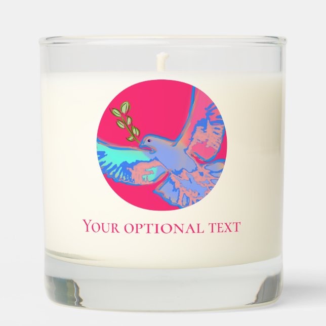 Peace dove, no war hot pink scented candle (Front)