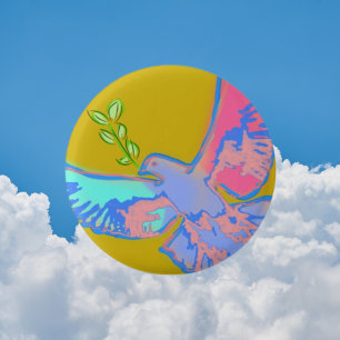 Peace dove, no war yellow button