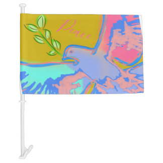 Peace dove, no war yellow car flag