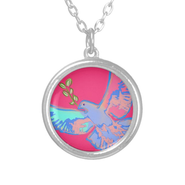 Peace dove, no war yellow  silver plated necklace (Front)