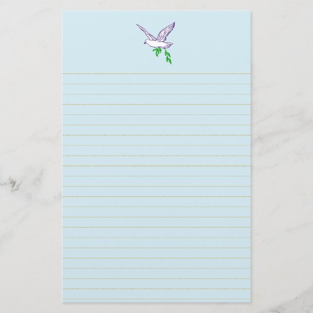 Peace Dove Olive Brance Golden Lined Stationery (Front)
