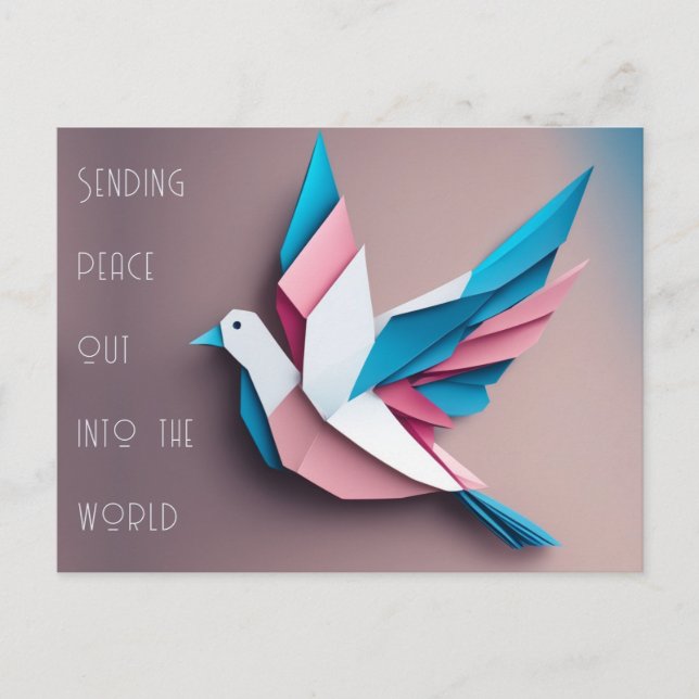Peace dove origami pink light blue Postcard (Front)