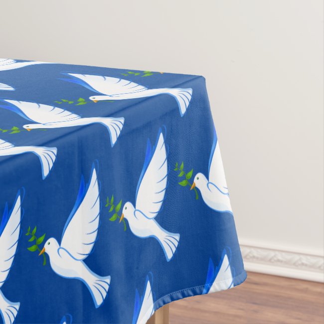 Peace Dove Pattern Blue Tablecloth