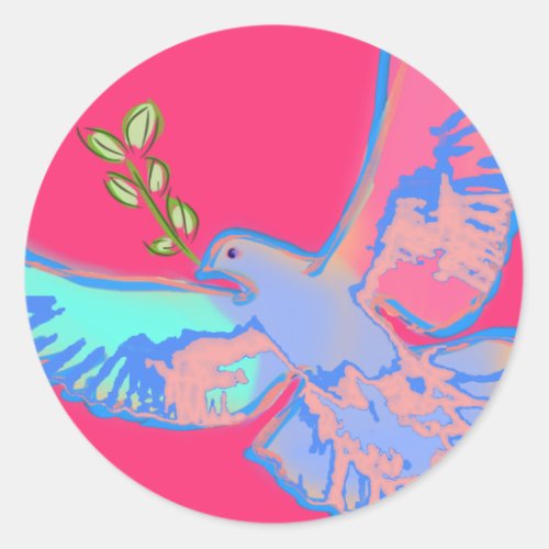 Peace dove Pop art in hot pink Classic Round Sticker