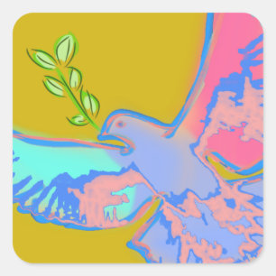 Peace dove Pop art in ochre yellow  Square Sticker