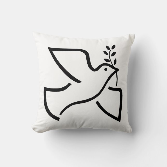 Peace Dove Silhouette White Throw Pillow (Front)