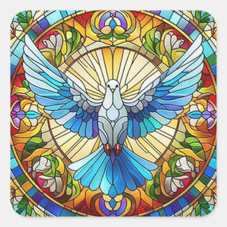 Peace Dove Stained Glass Square Sticker