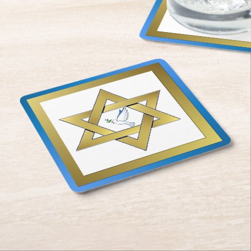 Peace Dove Star Of David Square Paper Coaster