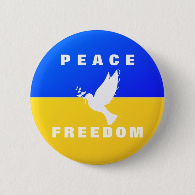Peace Dove Support Ukraine Button Ukrainian Flag (Front)