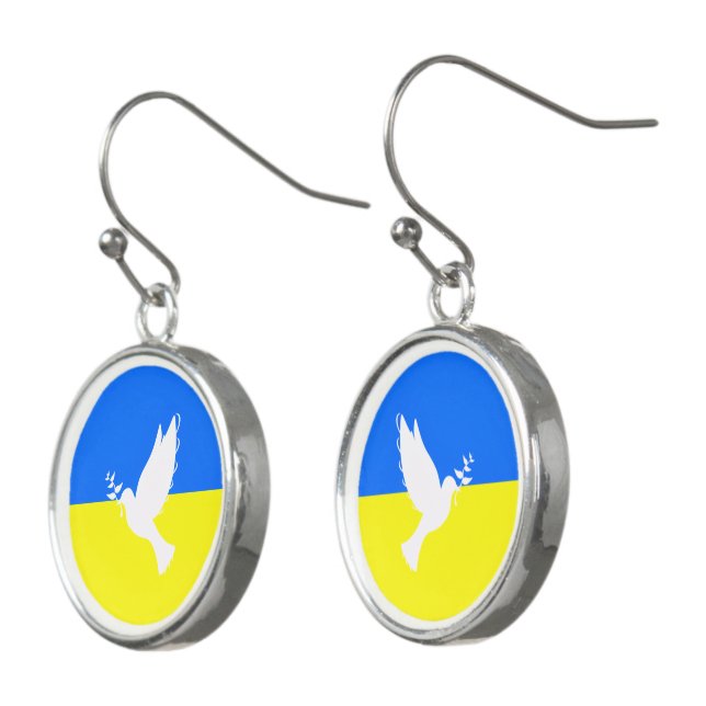 Peace Dove Support Ukraine Earrings Ukrainian Flag (Angled)
