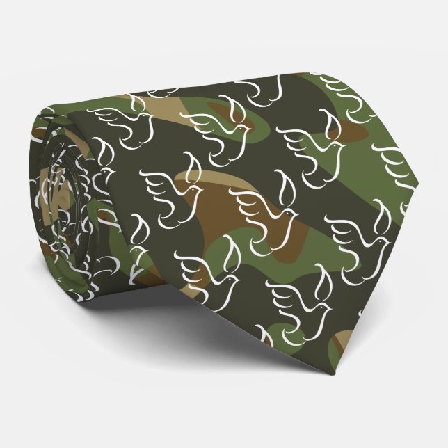 PEACE DOVE Symbol sign - Green Camouflage Neck Tie (Rolled)