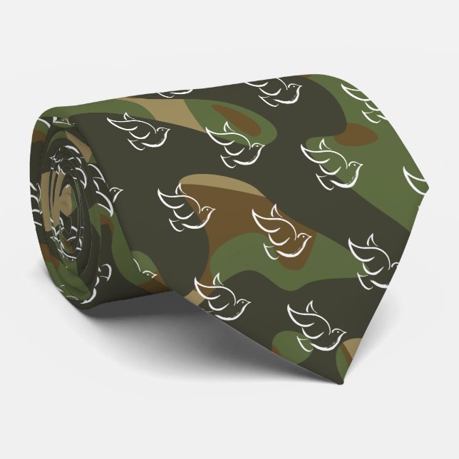 PEACE DOVE Symbol Sign Hippie Green Camouflage Neck Tie (Rolled)