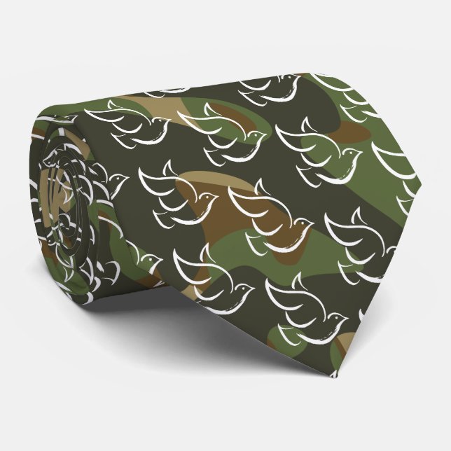 PEACE DOVE Symbol Sign War Green Camouflage Neck Tie (Rolled)