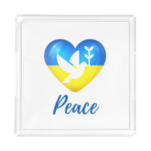 Peace Dove Ukraine Flag Heart Acrylic Tray