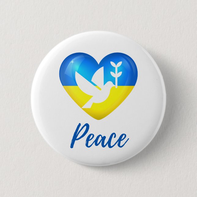 Peace Dove Ukraine Flag Heart  Button (Front)