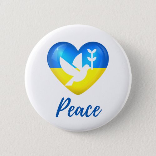 Peace Dove Ukraine Flag Heart  Button
