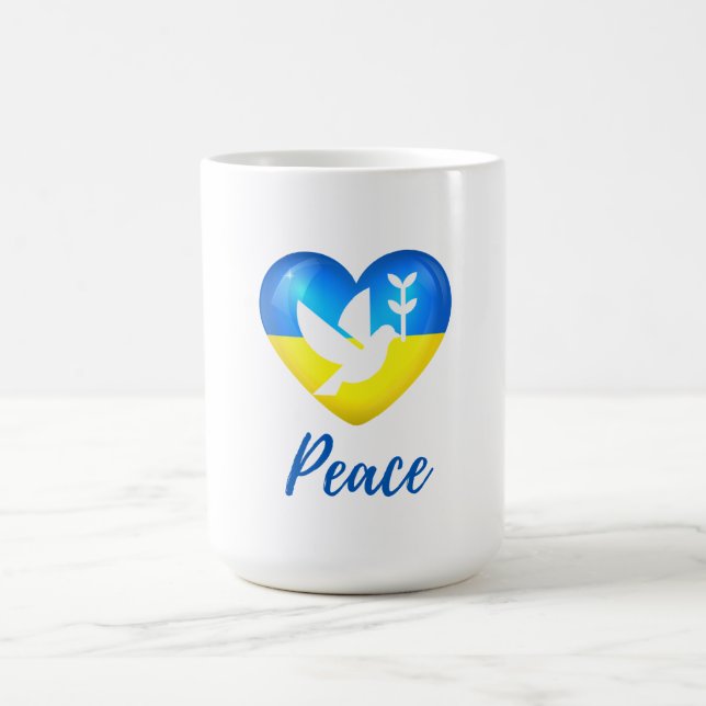 Peace Dove Ukraine Flag Heart  Coffee Mug (Center)