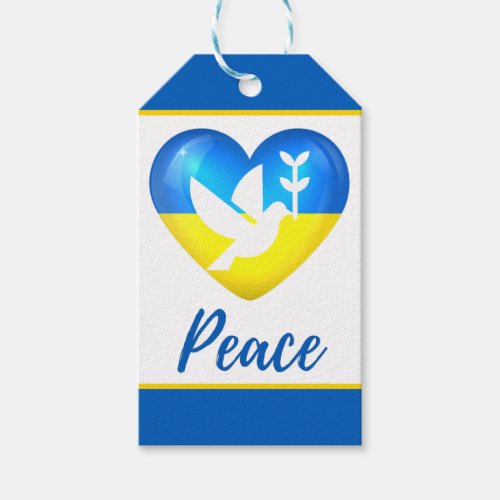 Peace Dove Ukraine Flag Heart  Gift Tags