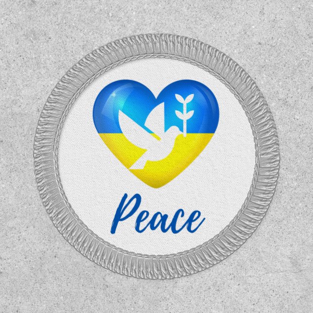 Peace Dove Ukraine Flag Heart Iron On Patch (Front)