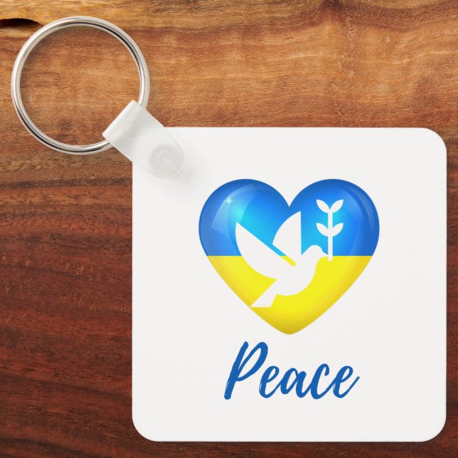 Peace Dove Ukraine Flag Heart  Keychain (Front)