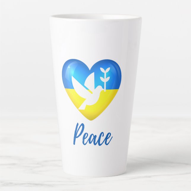 Peace Dove Ukraine Flag Heart Latte Mug (Front)
