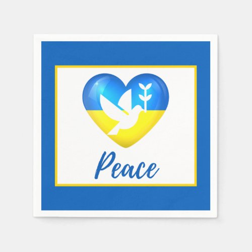 Peace Dove Ukraine Flag Heart   Napkins