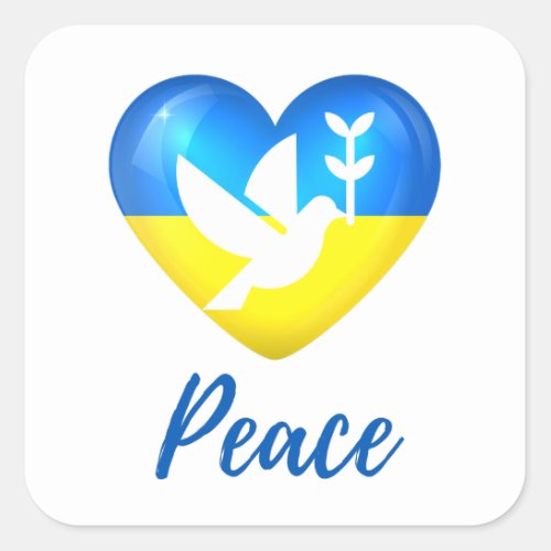 Peace Dove Ukraine Flag Heart Square Sticker