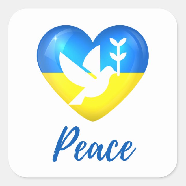 Peace Dove Ukraine Flag Heart Square Sticker (Front)
