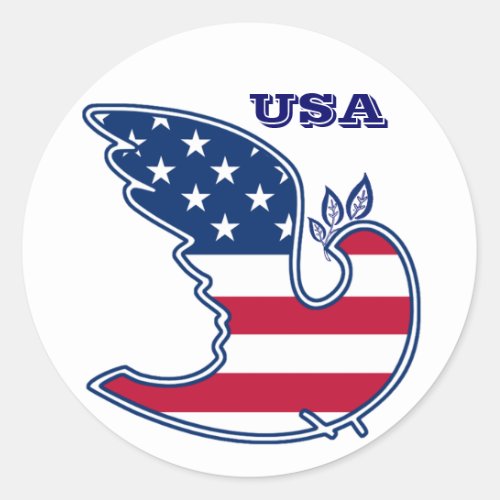 Peace Dove USA Patriotic Design Classic Round Sticker